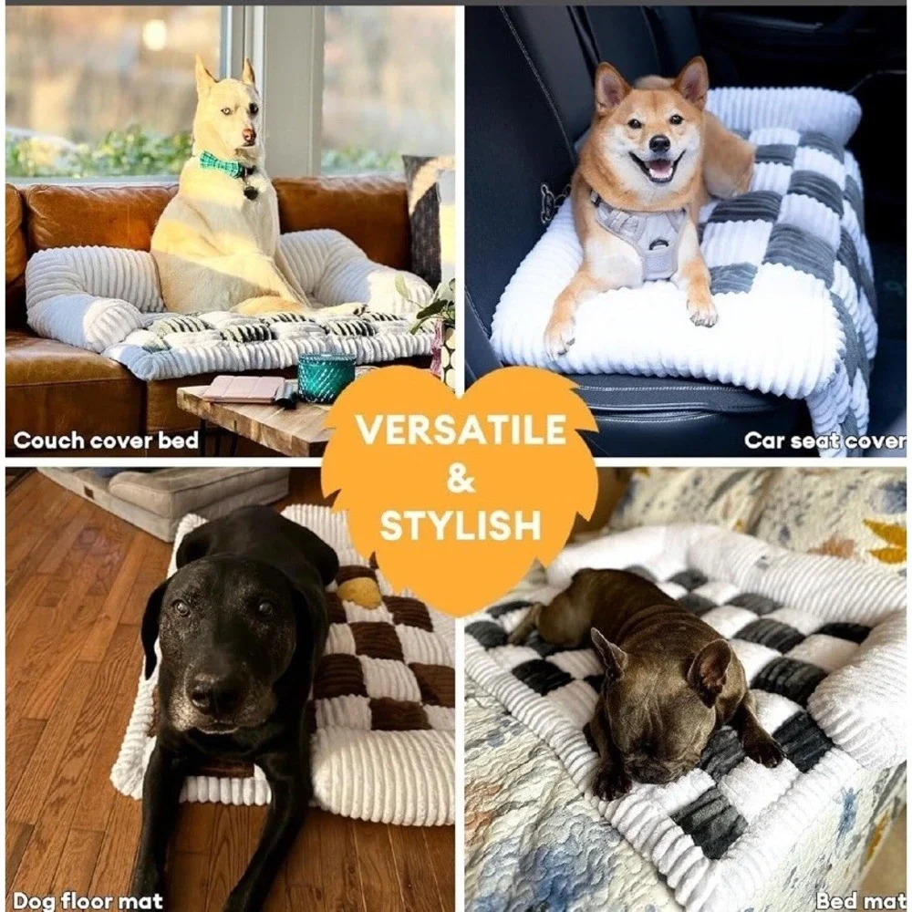 Funny Fuzzy Cozy Black Plaid Pet Couch Cover Mat & Furniture Protector Small NIB